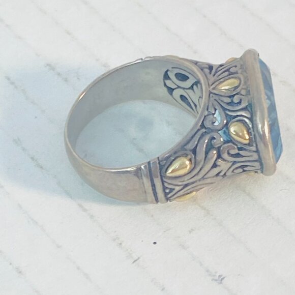 Vintage Sterling Silver & 18K Gold Ornate Gemstone Ring – BJC 925 18K - Picture 12 of 12